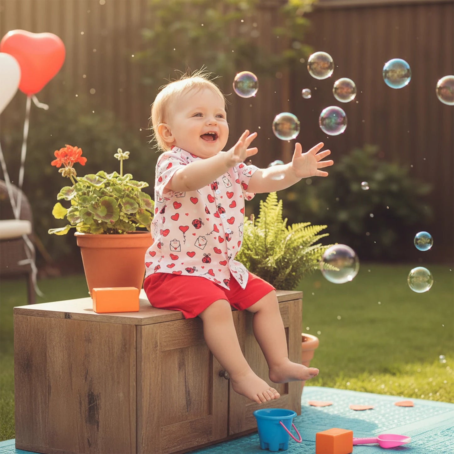Toddler Boys Valentine's Day Gentleman Outfit Set - Heart Print Shirt & Shorts 1-5Y