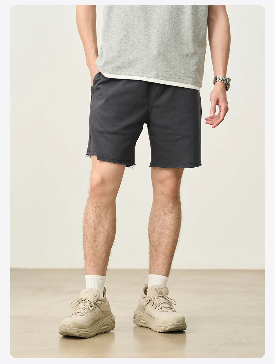 Men's Oversize Athletic Shorts - 390gsm Drawstring Raw Hem Running Shorts