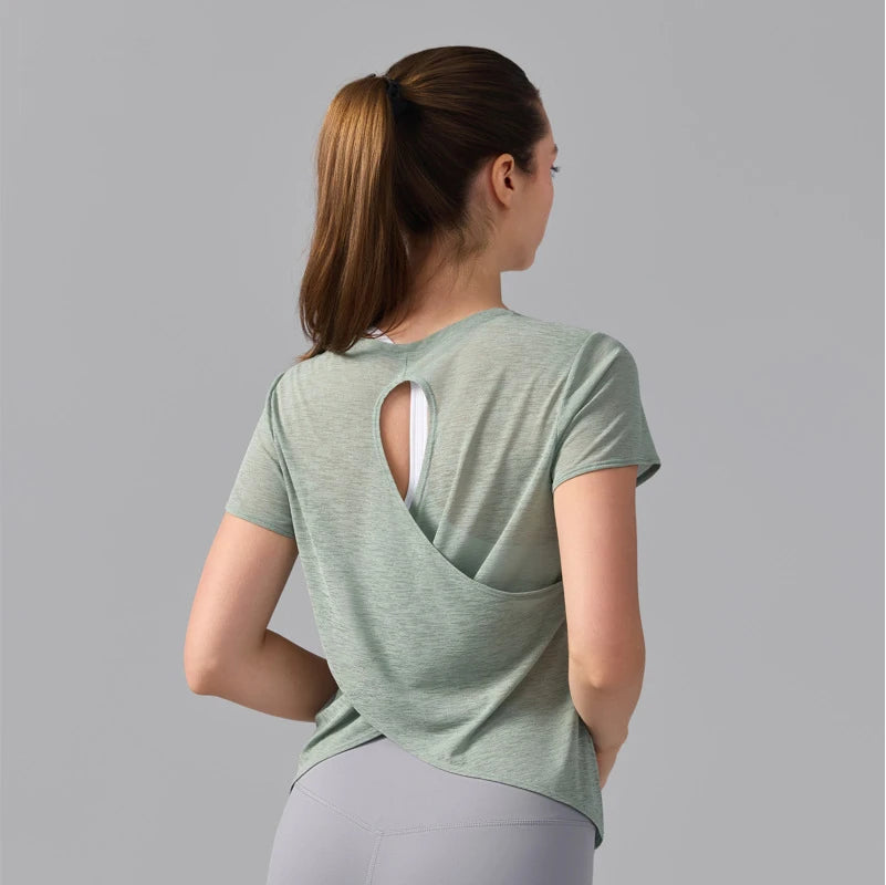 Women's Short Sleeve Yoga T-Shirt - Breathable Quick Dry Gym Running Top