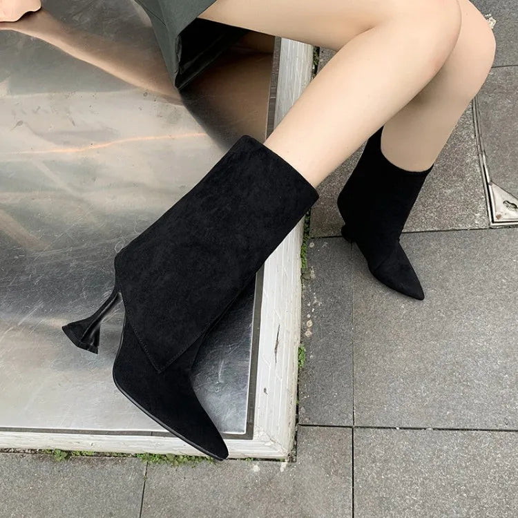 Women's Pointed Suede Short Plush Leather Ankle Boots