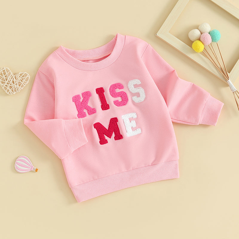 Toddler Baby Girl's Long Sleeve Letter Embroidery Pullover Sweatshirt