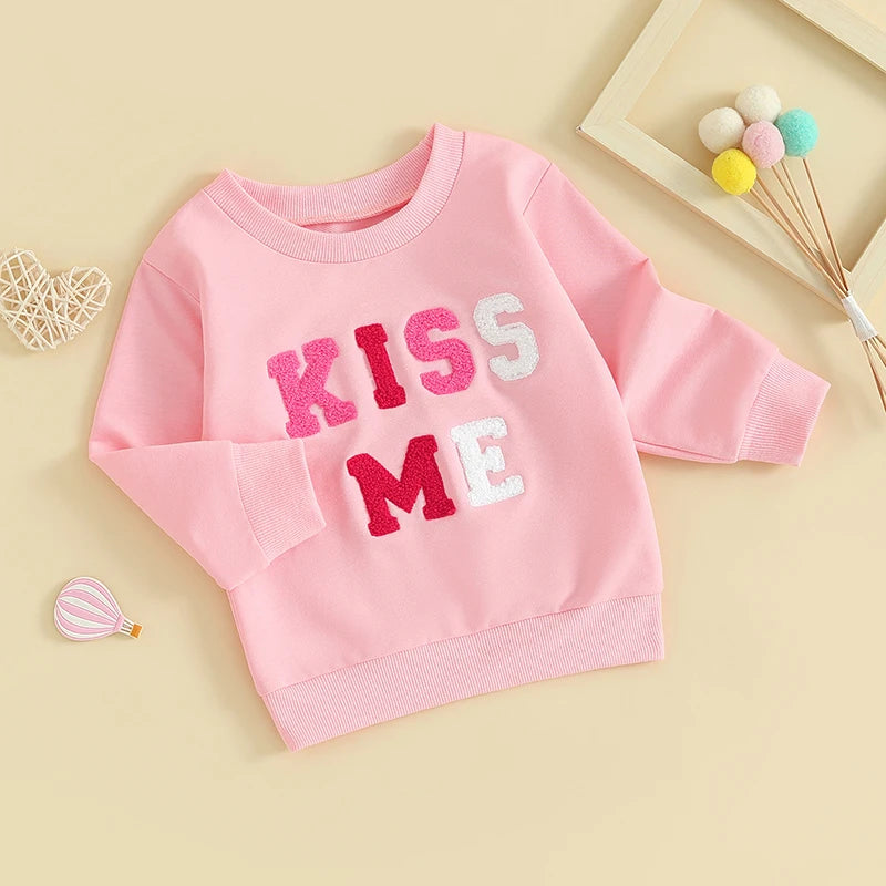 Toddler Baby Girl's Long Sleeve Letter Embroidery Pullover Sweatshirt