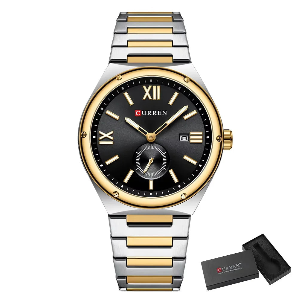 Premium Waterproof Business Watch - Luminous Date Display Stainless Steel Square Quartz
