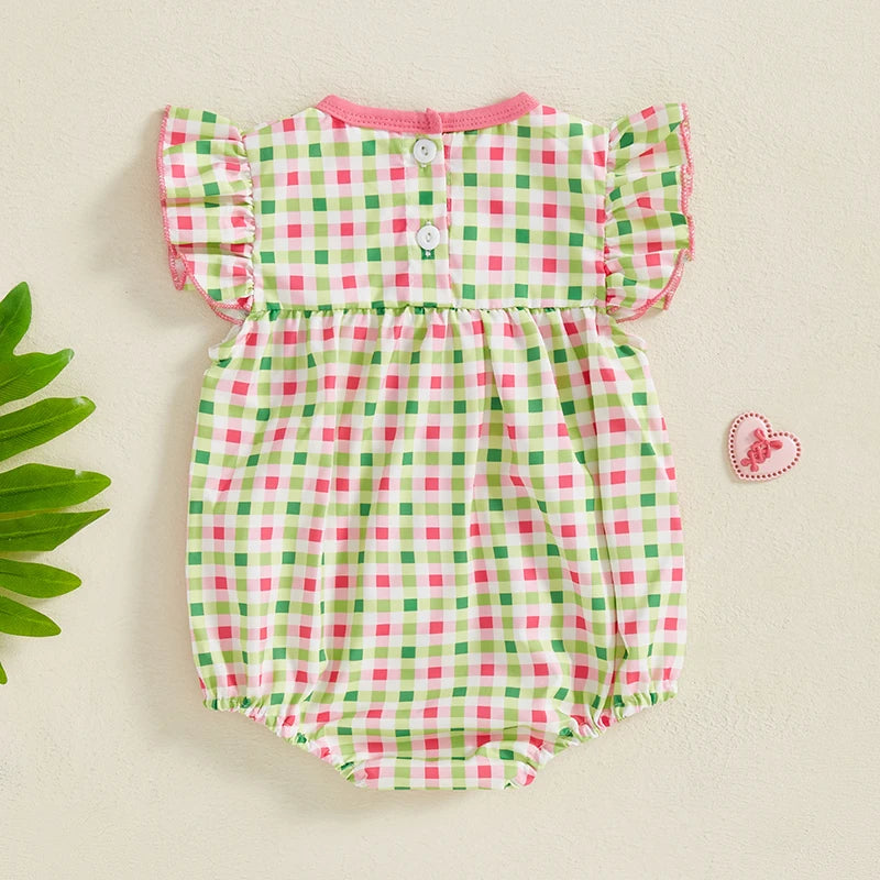 Baby Girls Car Embroidery Romper - Ruffles Fly Sleeve Smocked Jumpsuit (0-18M)