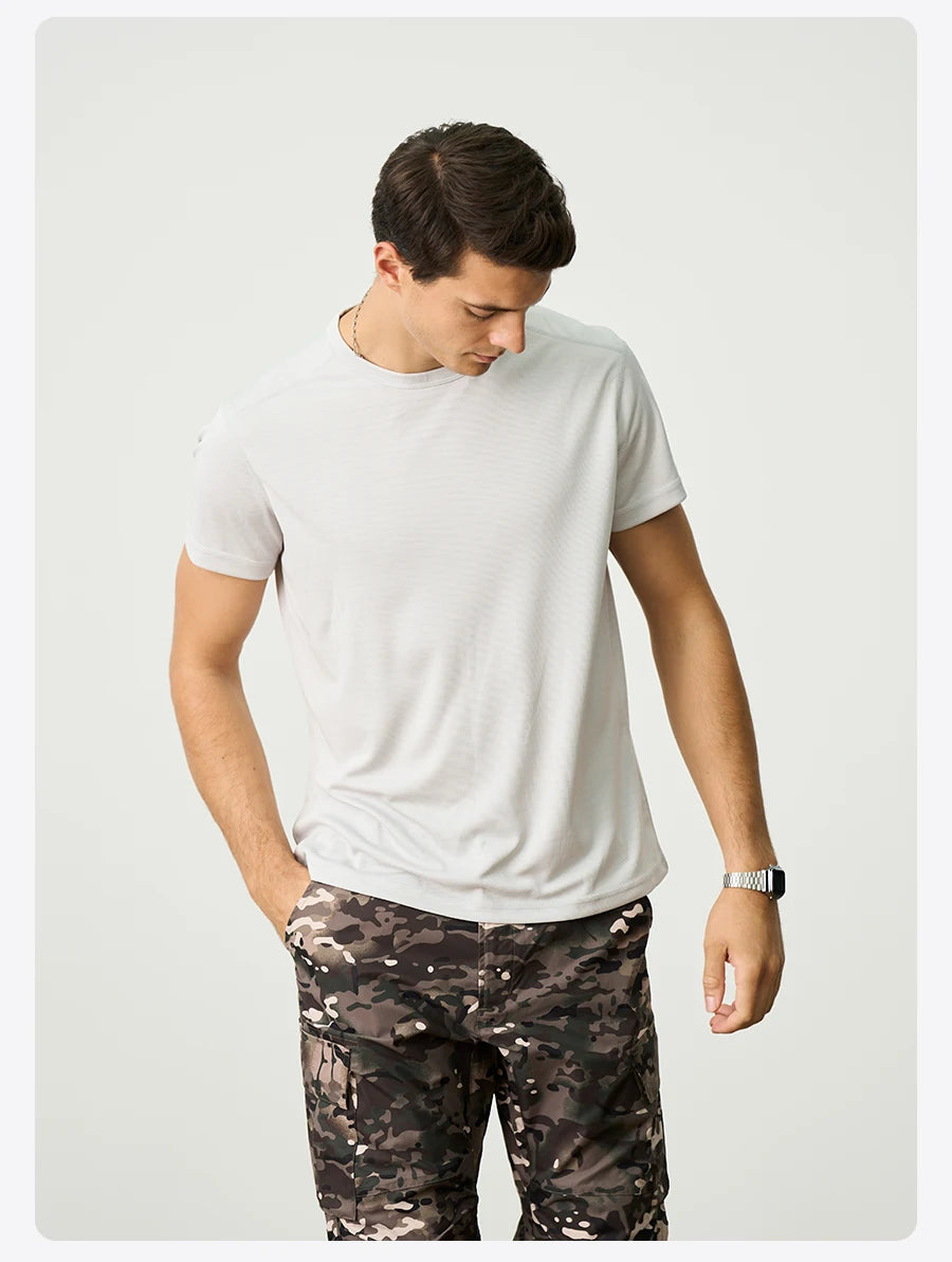 Men's Summer Slim Fit Active Quick Lightweight 140gsm Anti Static Conductive Fabric Athletic Gym T-Shirt