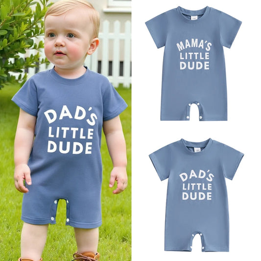 0-18M Casual Baby Boys Rompers Letter Print Short Sleeve Button Summer Bodysuits Jumpsuit