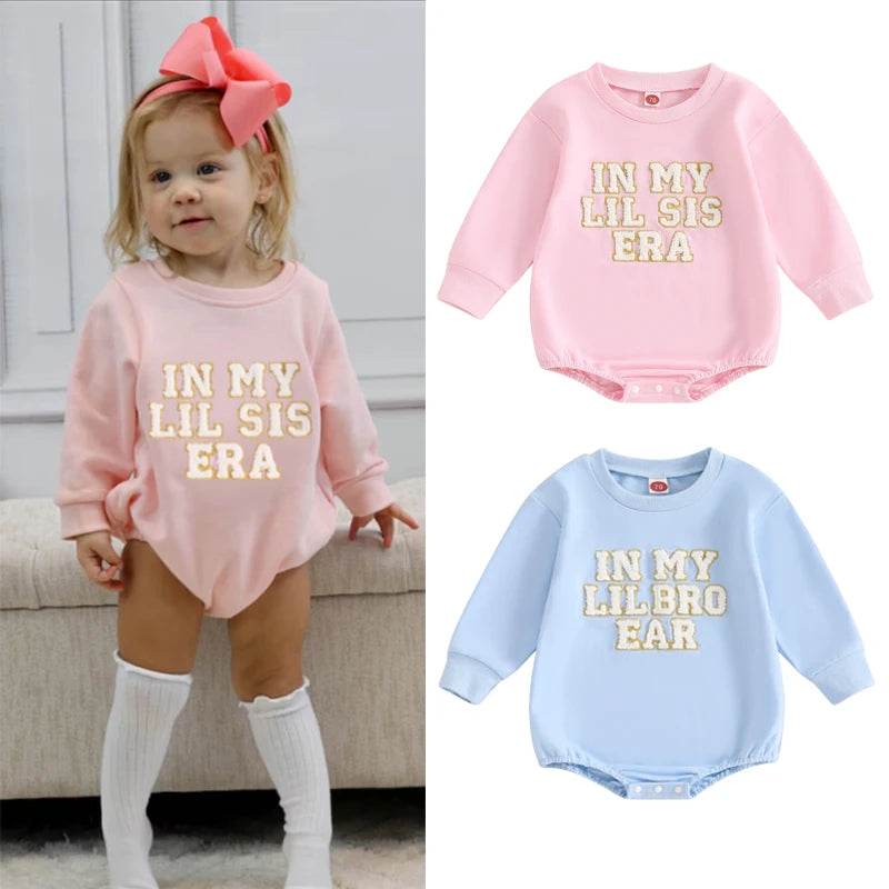 0-18M Baby Boys Girls Cute Romper Long Sleeve Crew Neck Letters Embroidery Sweatshirt Jumpsuits