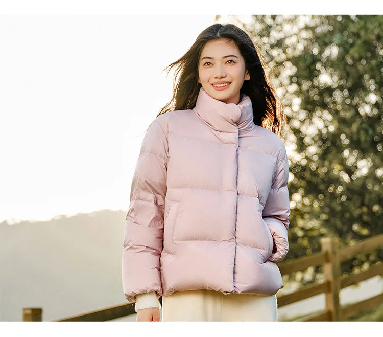 Down Jacket Women Three-Proof Solid Color Stand-Up Collar Loose Simple Winter Versatile Goose Warm