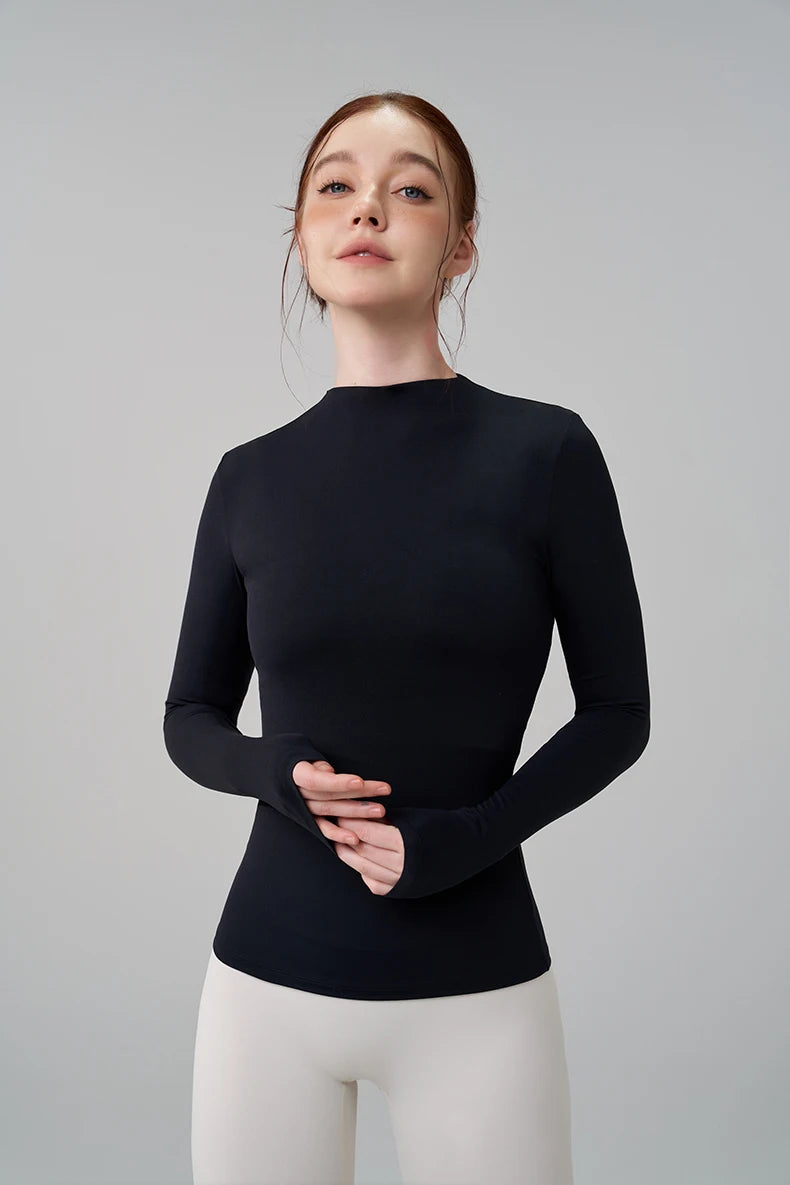 Half-High Collar Slim Fit Yoga Top - Long Sleeve Pilates Fitness T-Shirt