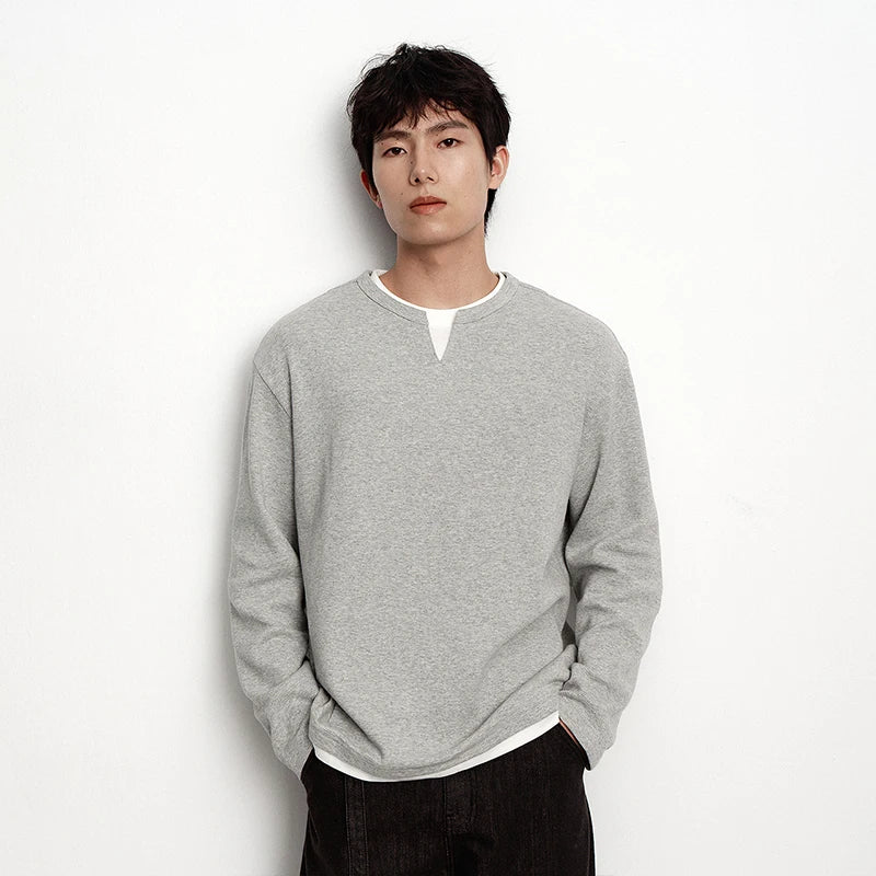 Colorblock Layered Look Waffle Texture Long Sleeve T-Shirt - Men's Loose Fit Top