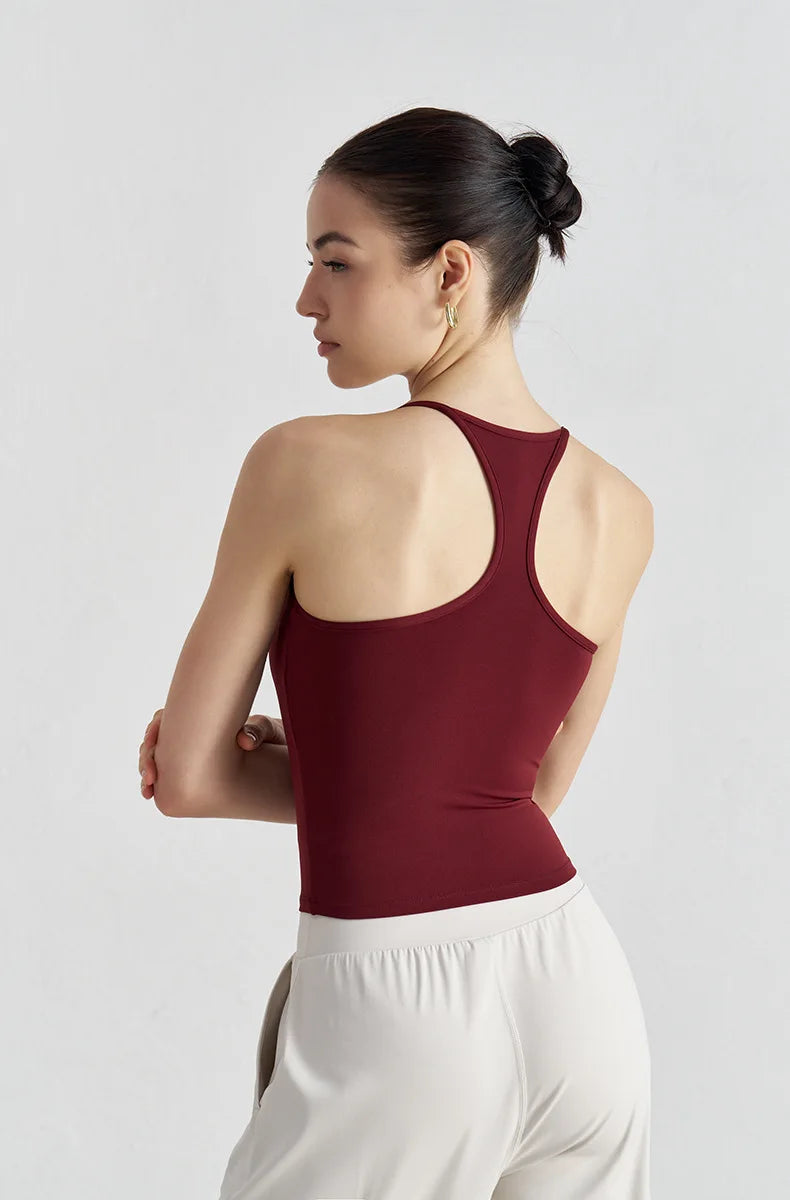 High Support Sports Bra with Fixed Cups - Breathable Nylon Fitness Top