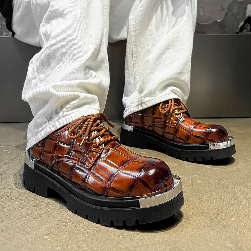 Men's Platform Derby Shoes - Genuine Leather British Style