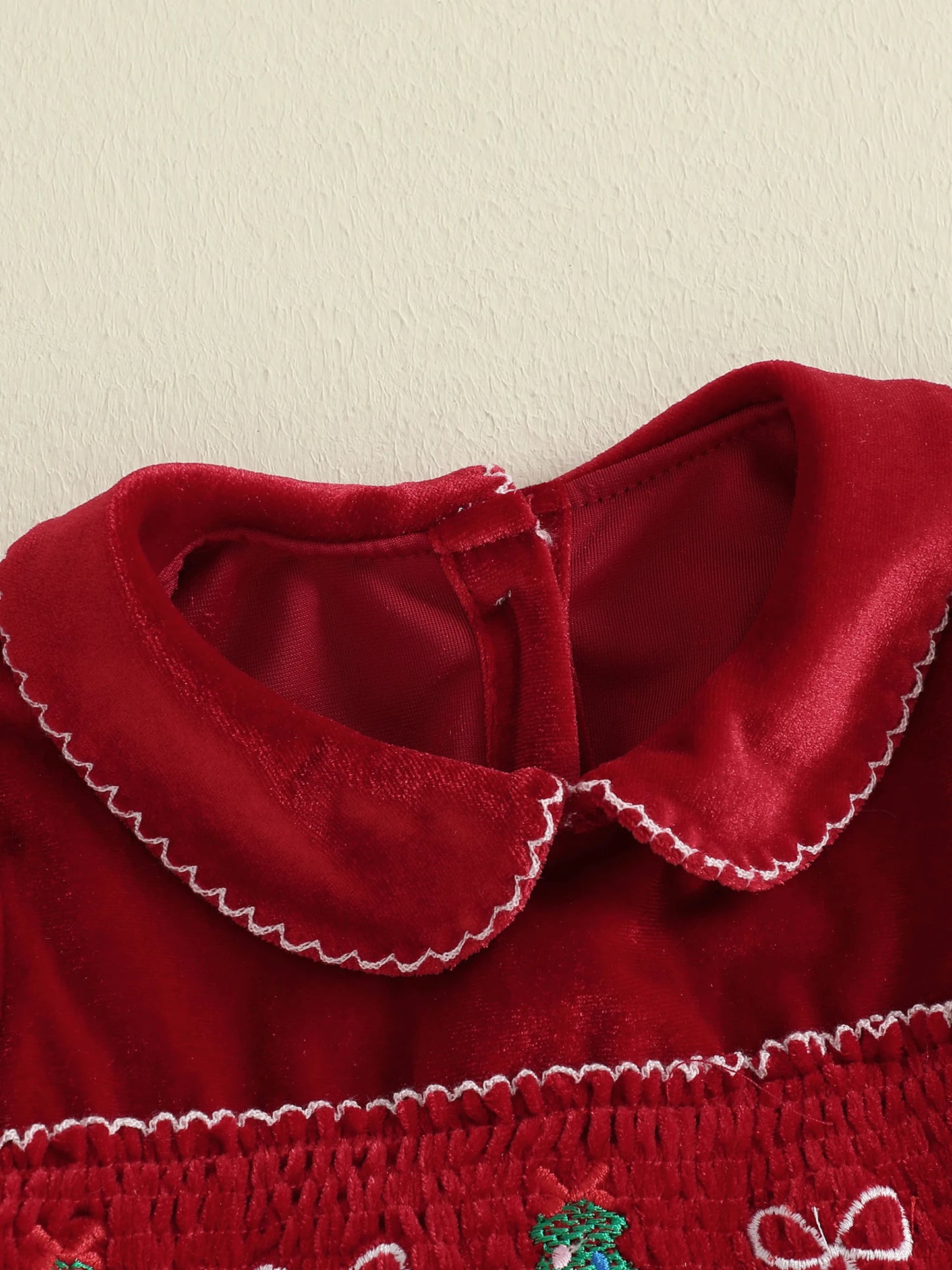 Lovely Kids Girls Christmas Velvet Dress - Xmas Tree Embroidery Doll Collar A-Line (0-4Y)
