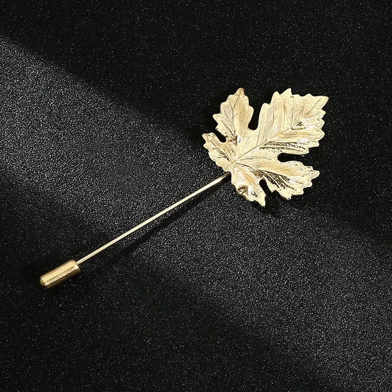 Vintage Metal Leaf Flower Brooch - Gold Tone Lapel Pin for Women & Men