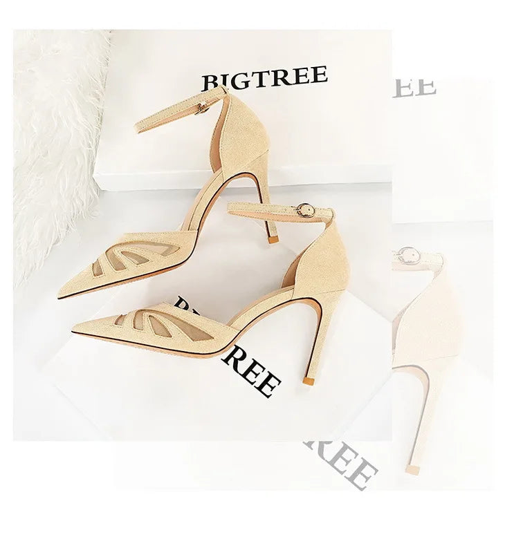 Women's Mesh Hollow Suede High Heels Stiletto Shoes