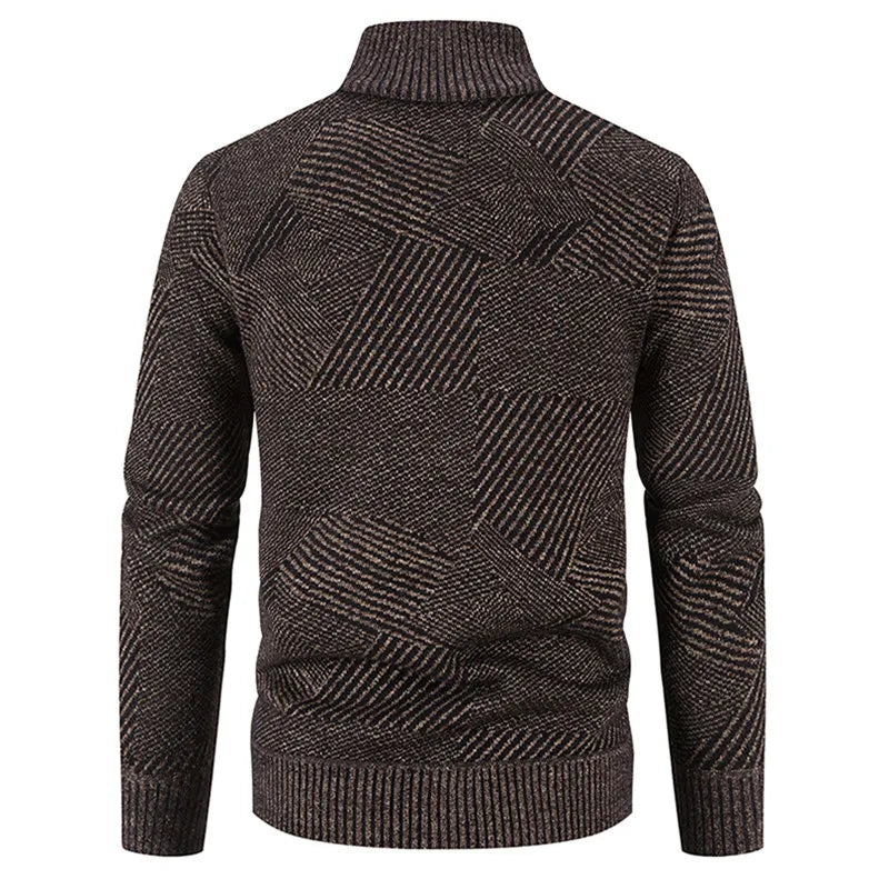 Men's Geometric Knitted Full-Zip Sweater Coat | Mandarin Collar | 4 Colours | M–XXXL