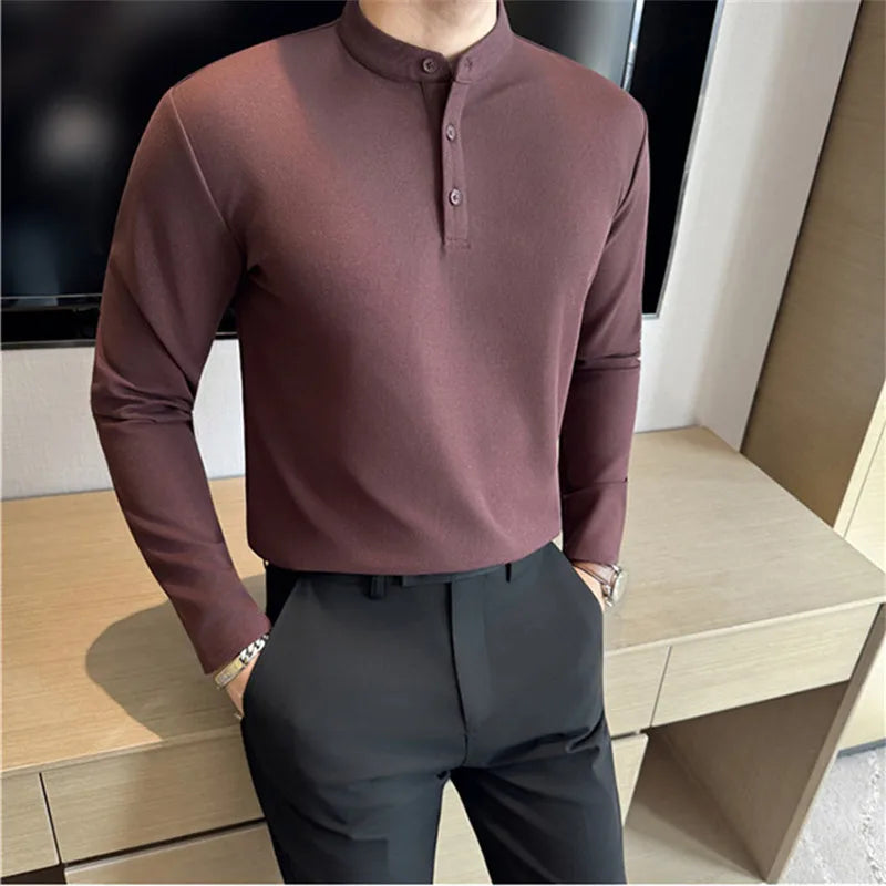Men's Slim Fit Polo Shirt with Henley Collar