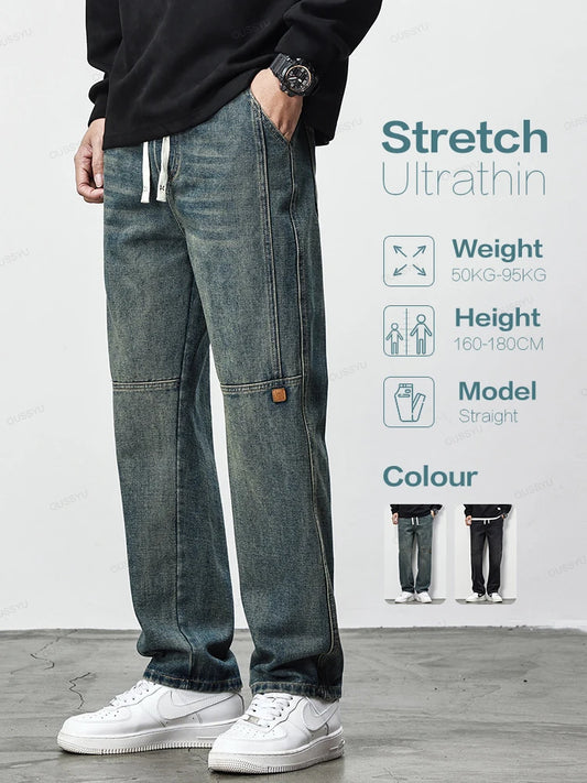 Men's Retro  Elastic Waist Thick Jeans