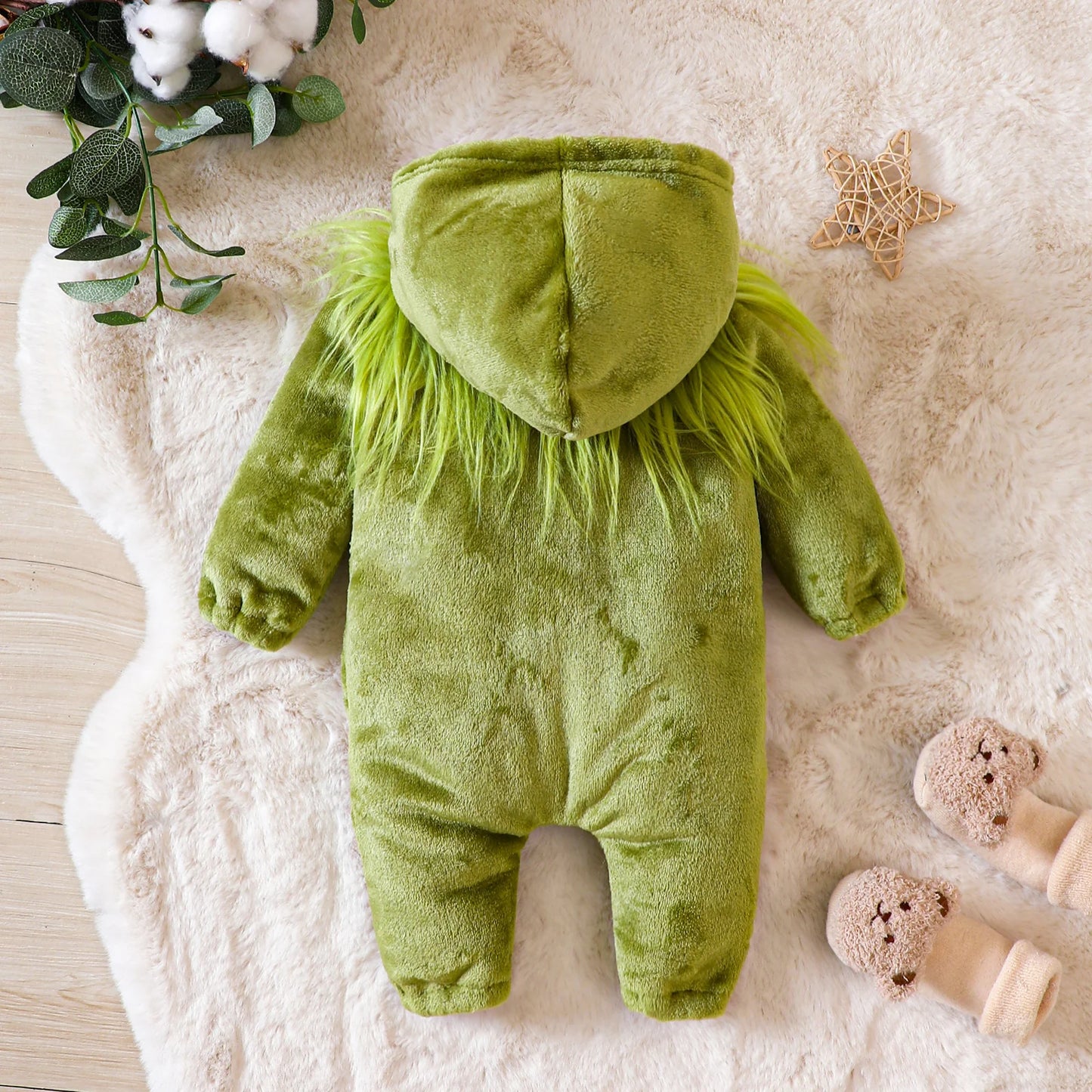 0-24M Infant Baby Girls Boys All in One Rompers Fuzzy Long Sleeve Hooded Zipper Warm Jumpsuits