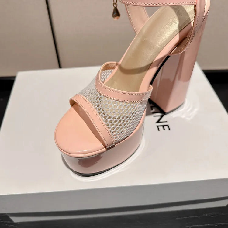 Women's Butterfly Rhinestone Thick Heel Sandals - Open Toe Party Shoes