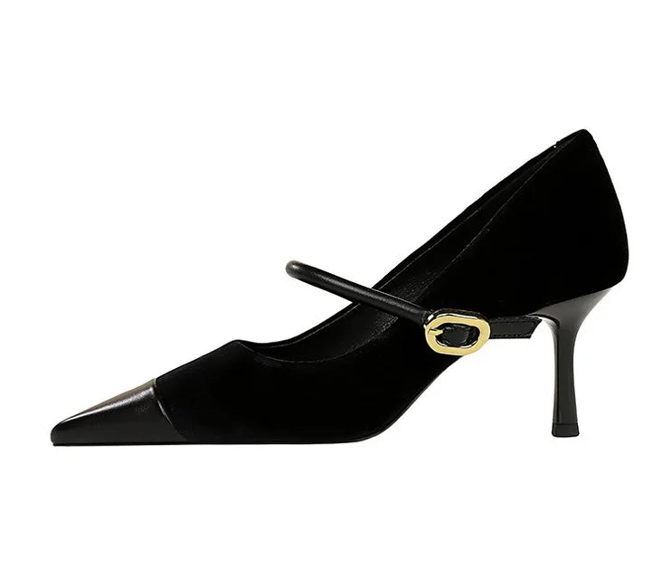 Suede Buckle Design Pumps - Pointed Toe Stilettos Available in 7cm and 10cm Heights