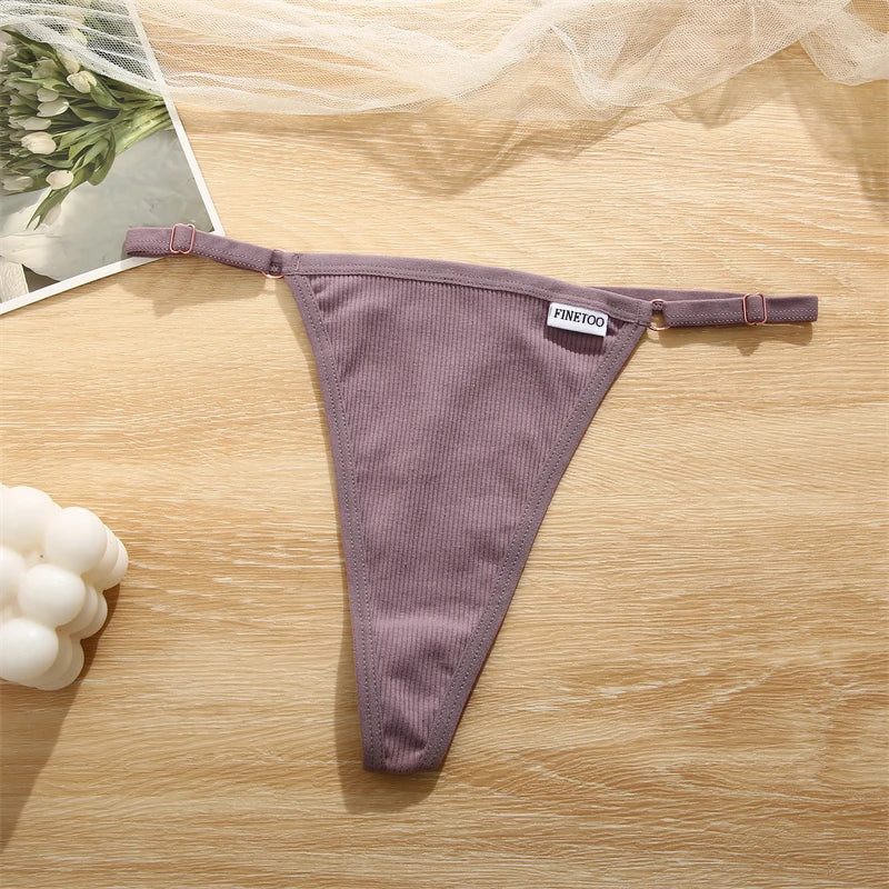 Women's 2PCS/SET Cotton Low Waist Panties  Adjustable Waist Thongs Seamless G-String Underwear Lingerie