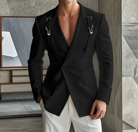 Men's Deconstruct Metal Buckle Long Sleeved Blazer