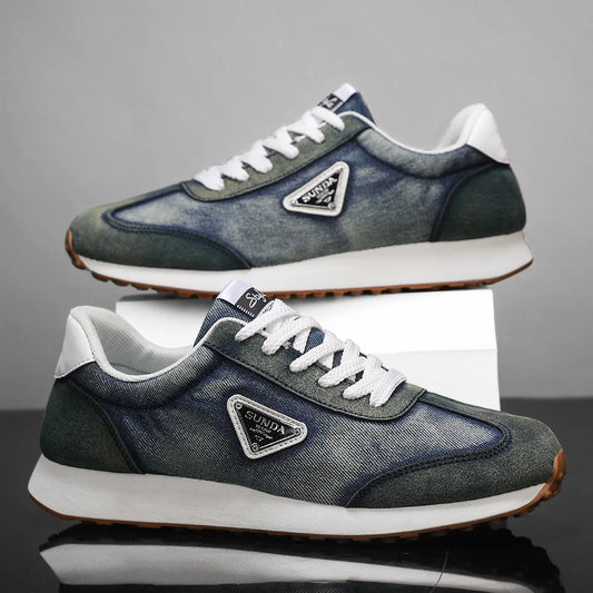 Men's Casual Sneakers Denim Platform Running Shoes Tennis Sports Shoes Outdoor Comfortable Vulcanized Walking Sneakers