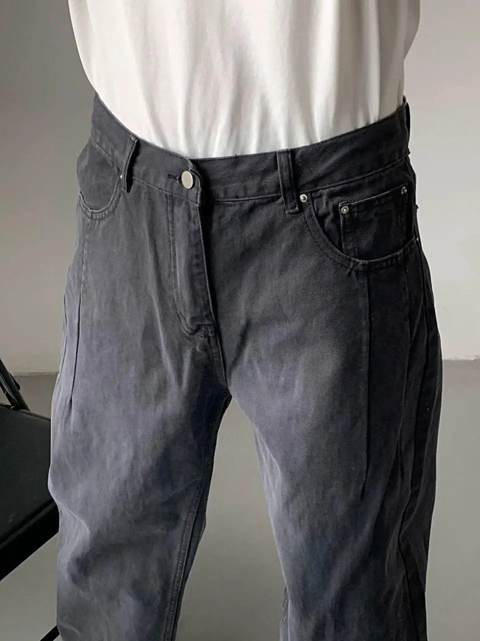 Men's High-Waisted Straight Jeans - Loose Wide Leg
