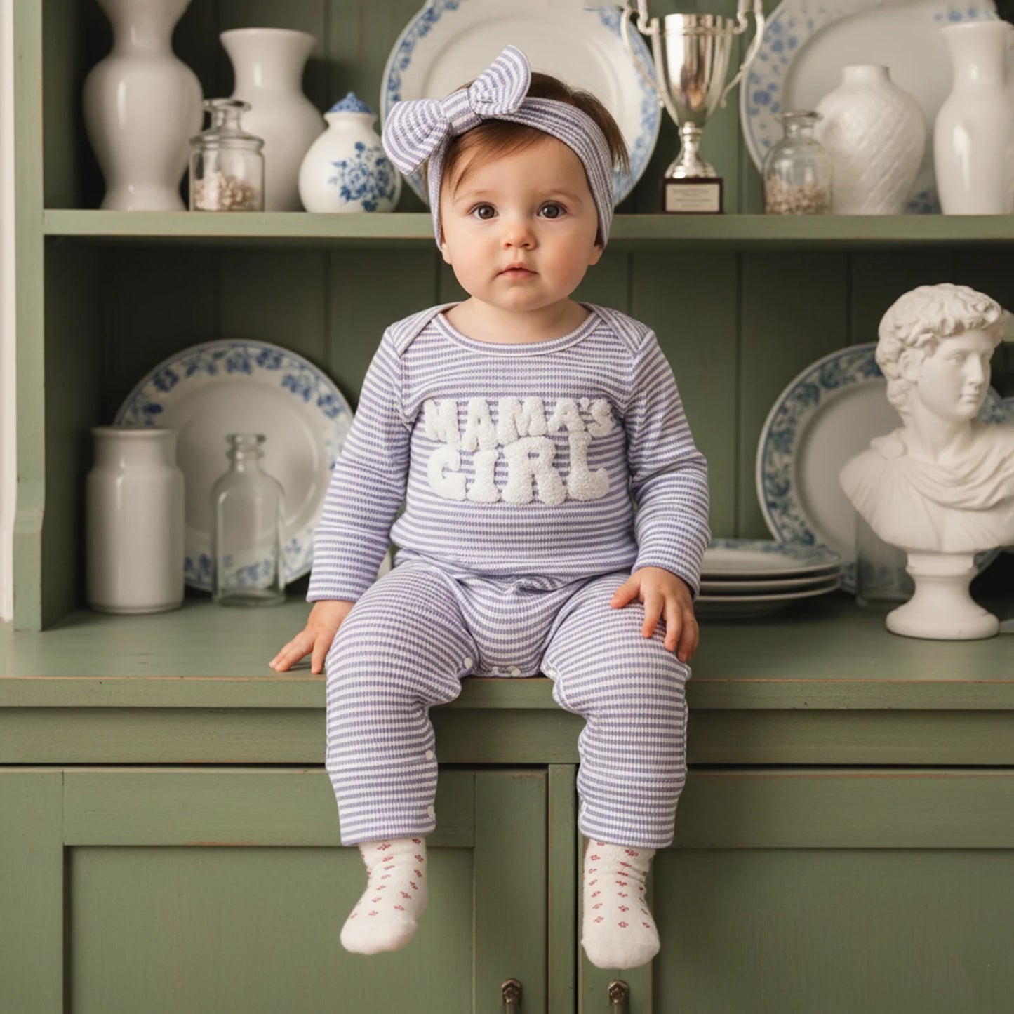 Baby 2-Piece Romper Outfit Set - Letter Embroidery Jumpsuit & Headband