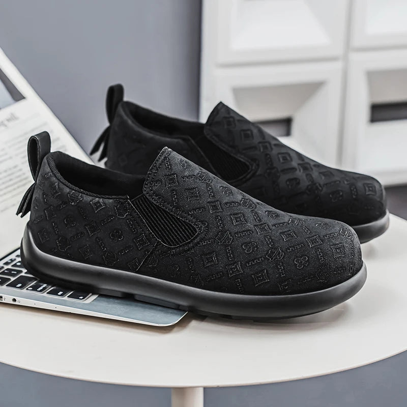 Men's Print Loafers Slip-on Suede Leather Flat Shoes