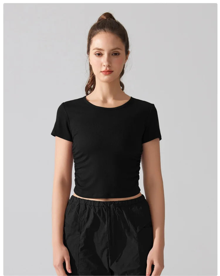 Women's Breathable Yoga Crop Top - Slim Fit Athletic T-Shirt