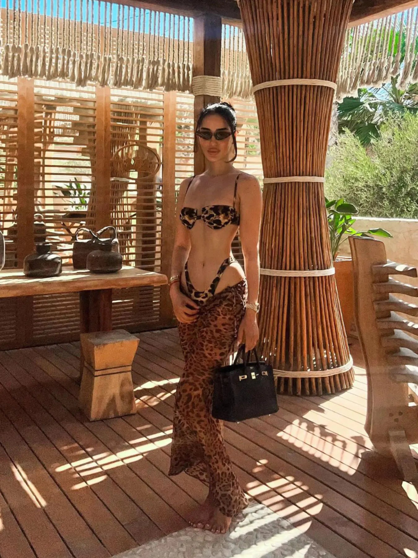 3-Pack Leopard Print Bikini Set with Cover-Up Skirt