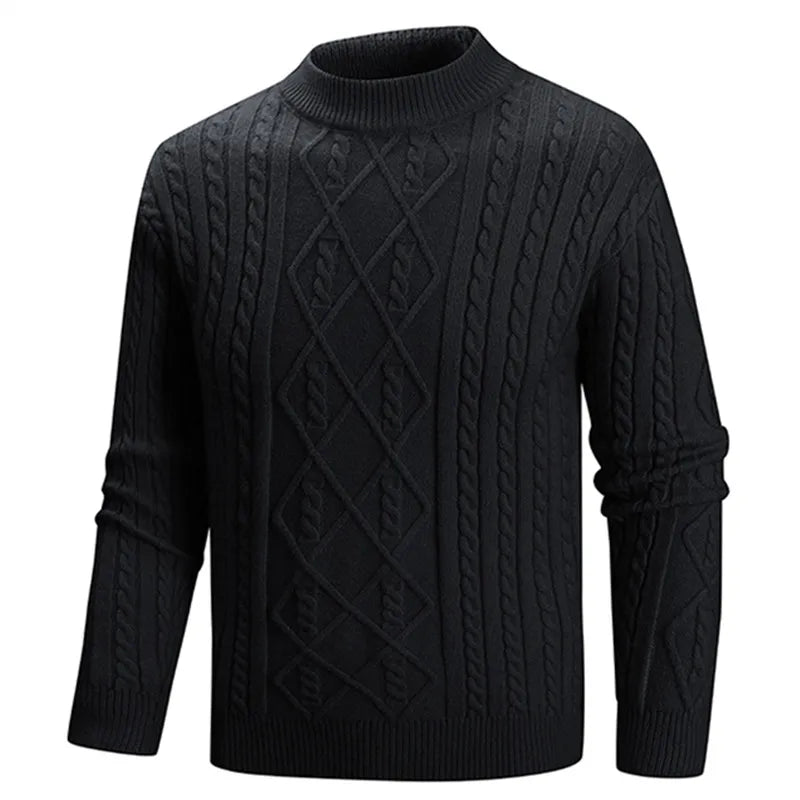Men's Slim Fit Mock Neck Knitted Sweater - Geometric Pattern Pullover