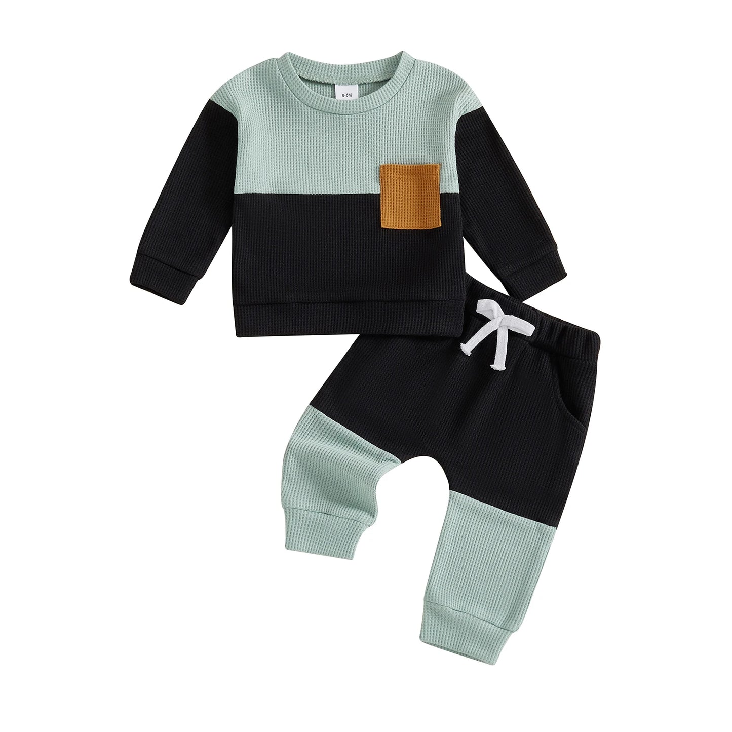 Casual Baby Boys Clothes Set - Long Sleeve Waffle Top & Elastic Waist Pants (0-3Y)