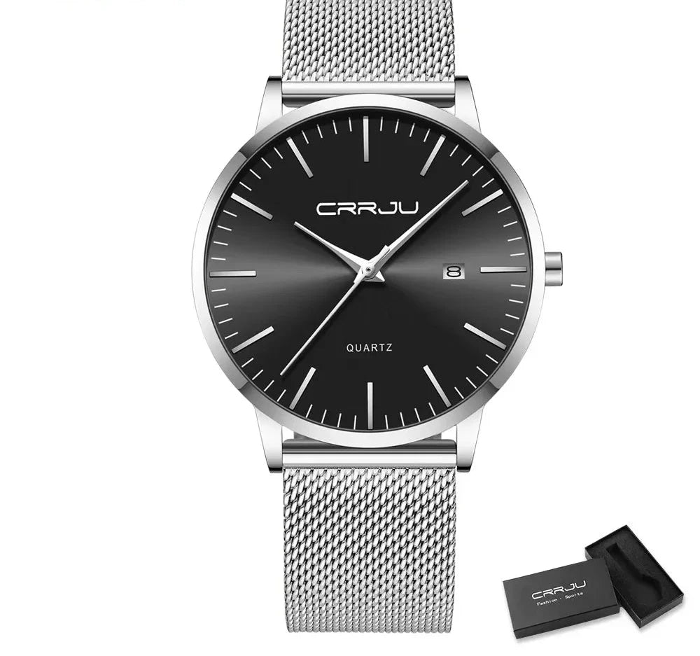 Ultra Slim Stainless Steel Watch - 40mm Mesh Strap Men's Automatic Wristwatch