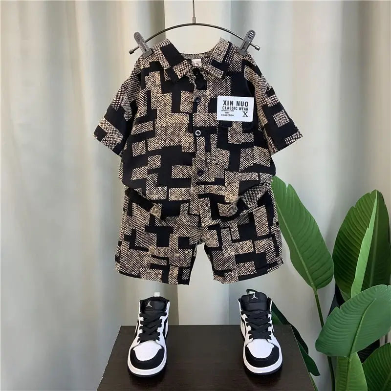 Children's Boys Shirt Short-sleeved Two-piece Set