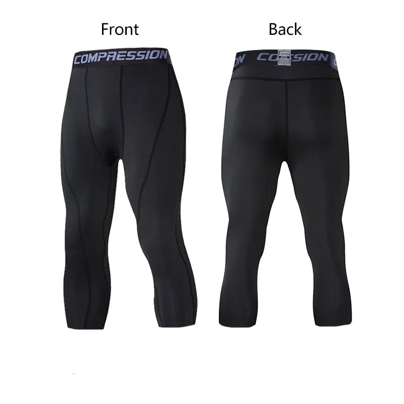 Men's Running Sports Compression Cropped Leggings Gym Fitness Sportswear Athletic Tights
