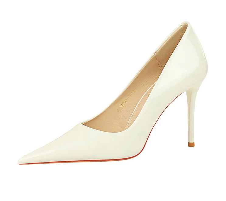 Patent Leather Stiletto Pumps - Pointed Toe High Heels for Special Occasions