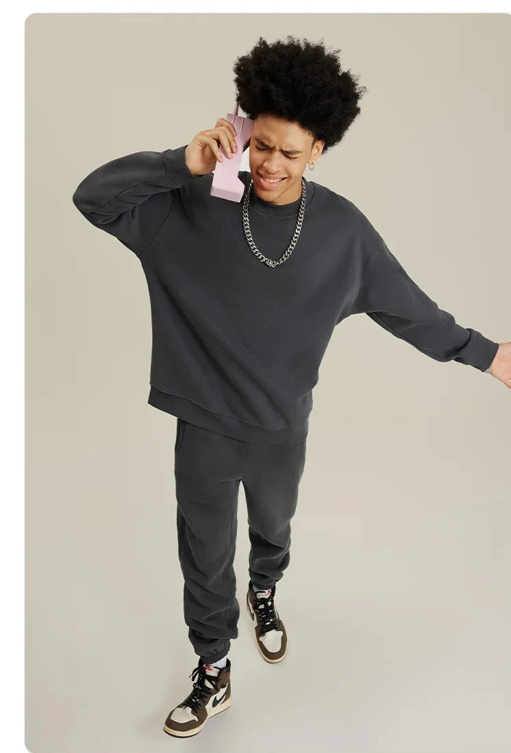 Unisex Round Neck Oversized Sweatshirt and Joggers Set