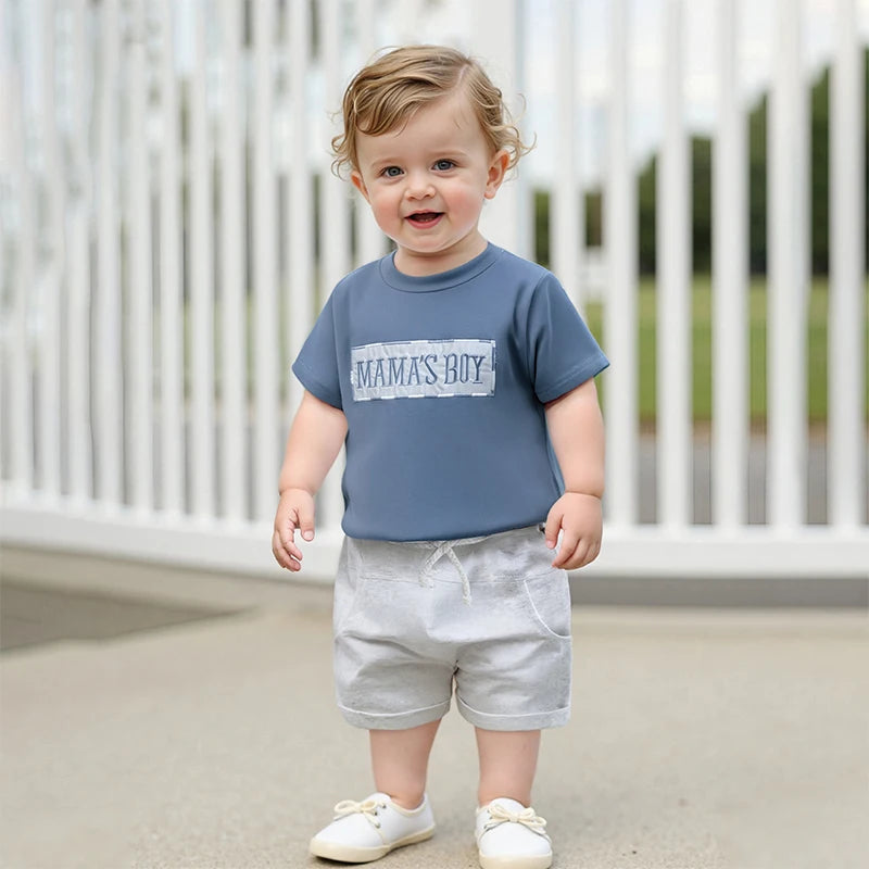 Casual Baby Boys Summer Clothes Set - Letter Embroidery T-Shirt & Shorts