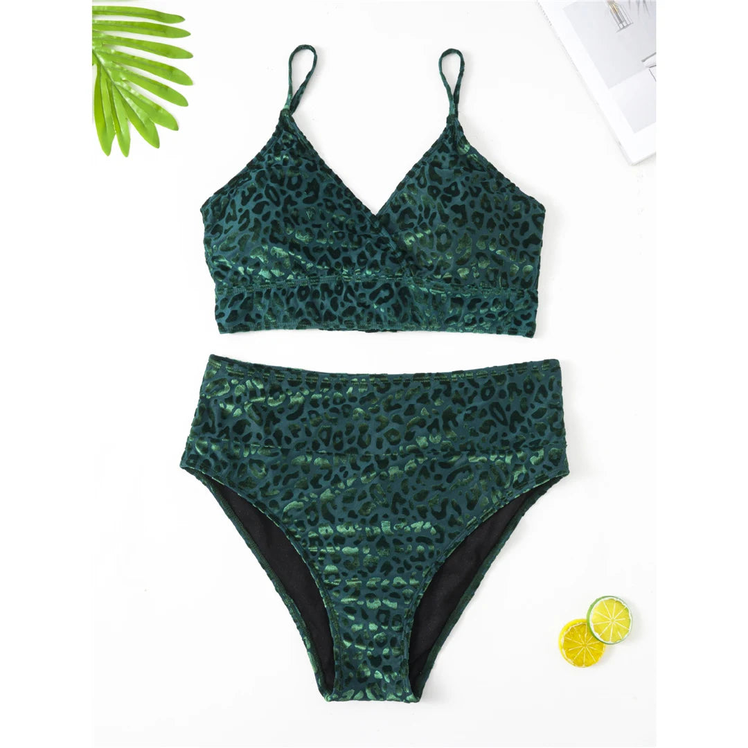 Leopard Print Bikini Set - High Waist Two Piece Swimsuit