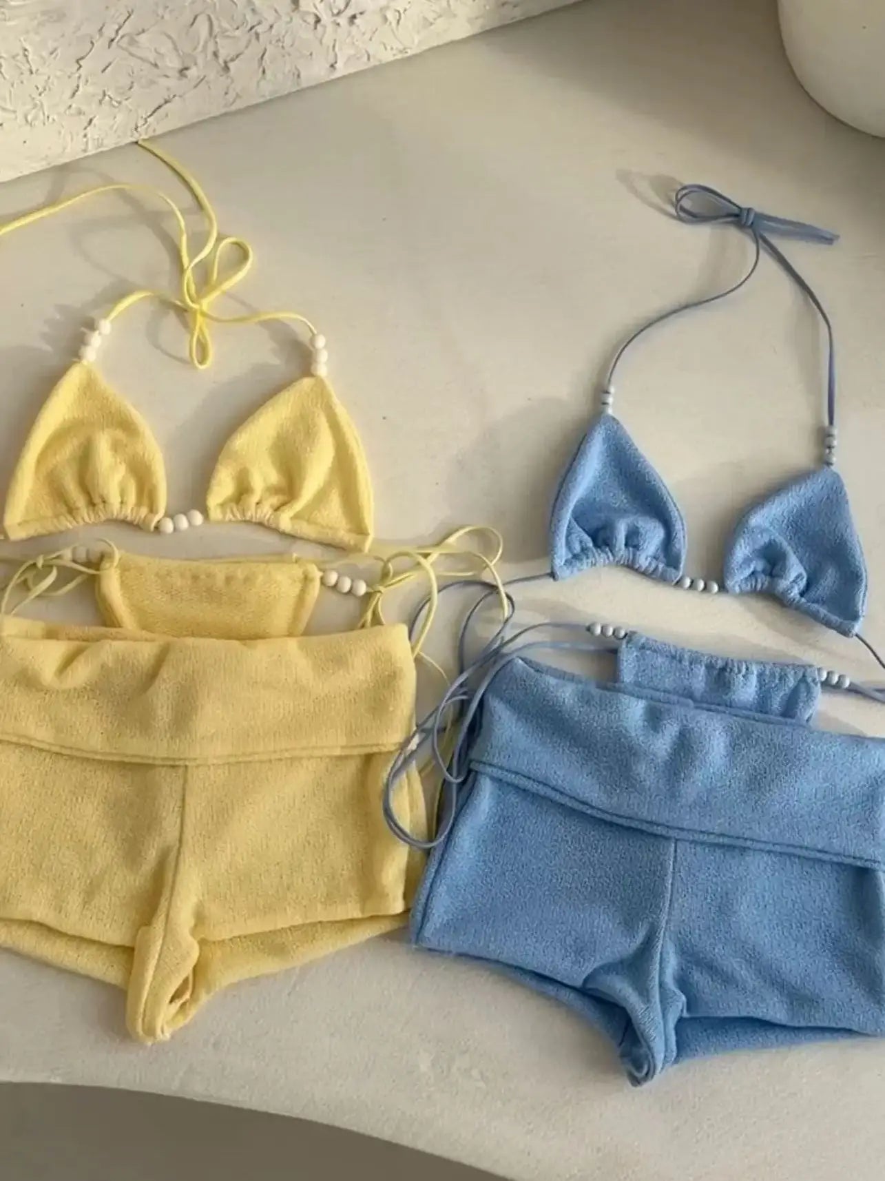 Halter Tie-Knot Bikini Set with Cover-Up Pants - Shimmer Swimwear