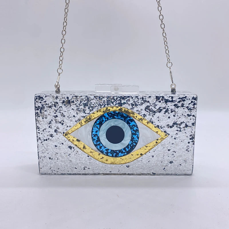 Women's Silver Chain Minaudière Evening Clutch Bag – Mini Crossbody Purse