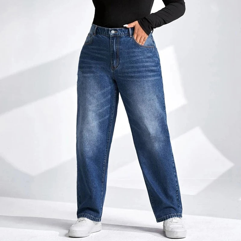 Women's Plus Size Tapered Full Length Harem High Denim Jeans