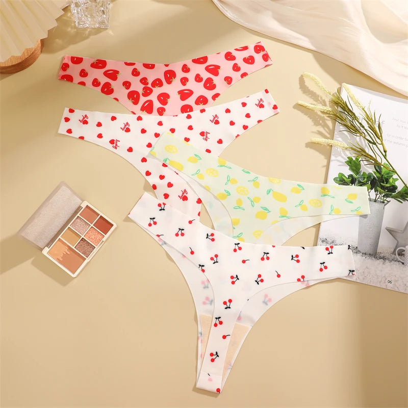 Women's 4Pcs Ultra Soft Underwear Graphic Print Seamless Thongs Stretch Leopard G Strings Comfort Lingerie