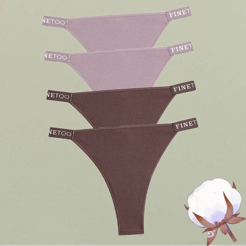 4-Pack Cotton Letter Belt Underwear - Women's Low-Waist Breathable Briefs