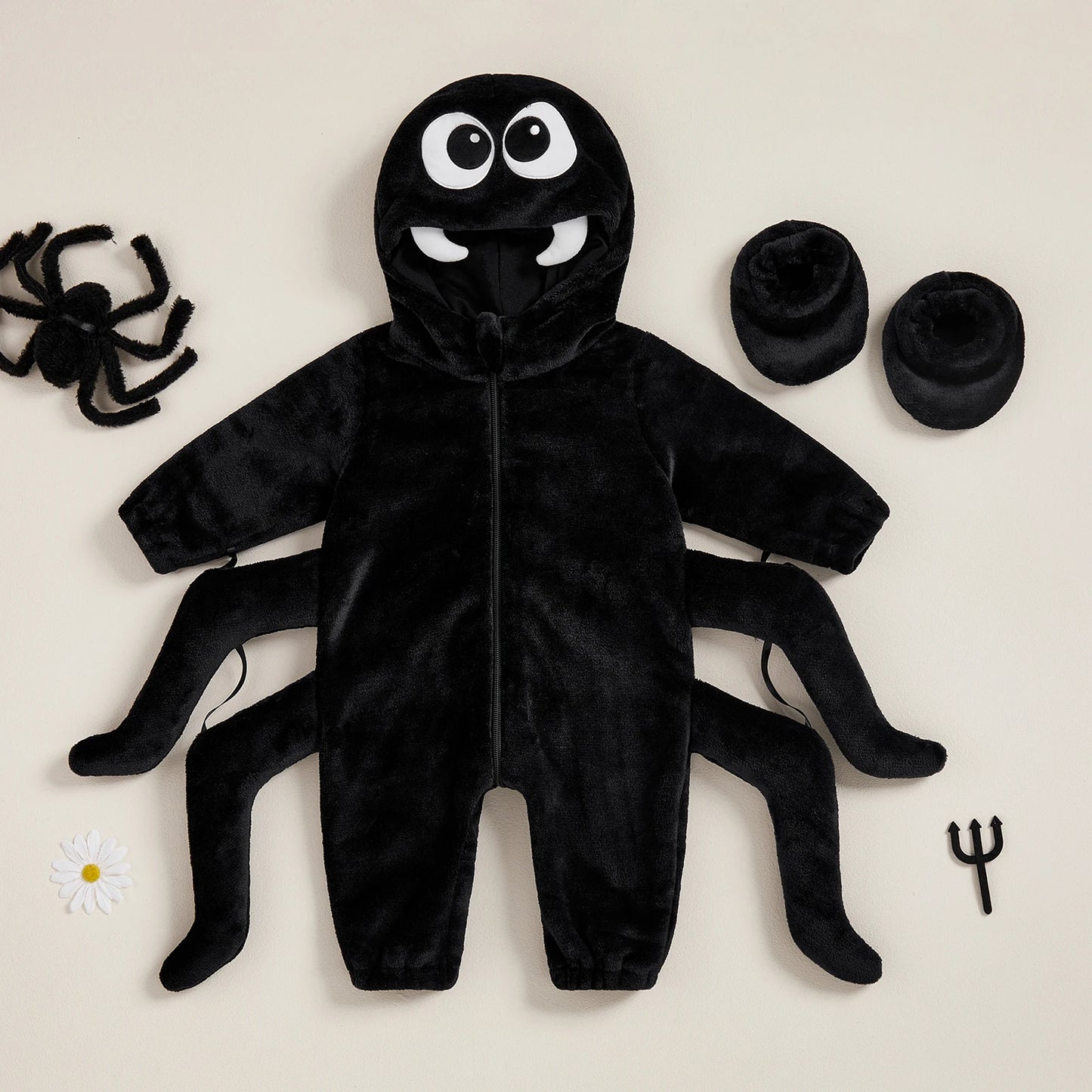 Baby Spider Costume - Halloween Hooded Jumpsuit with Foot Covers