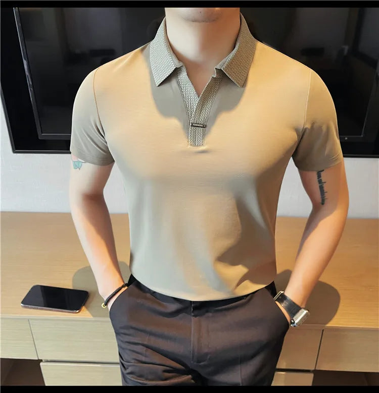 Men's Summer Slim Fit Casual Short Sleeve Style Turn Down Collar Polo Shirt