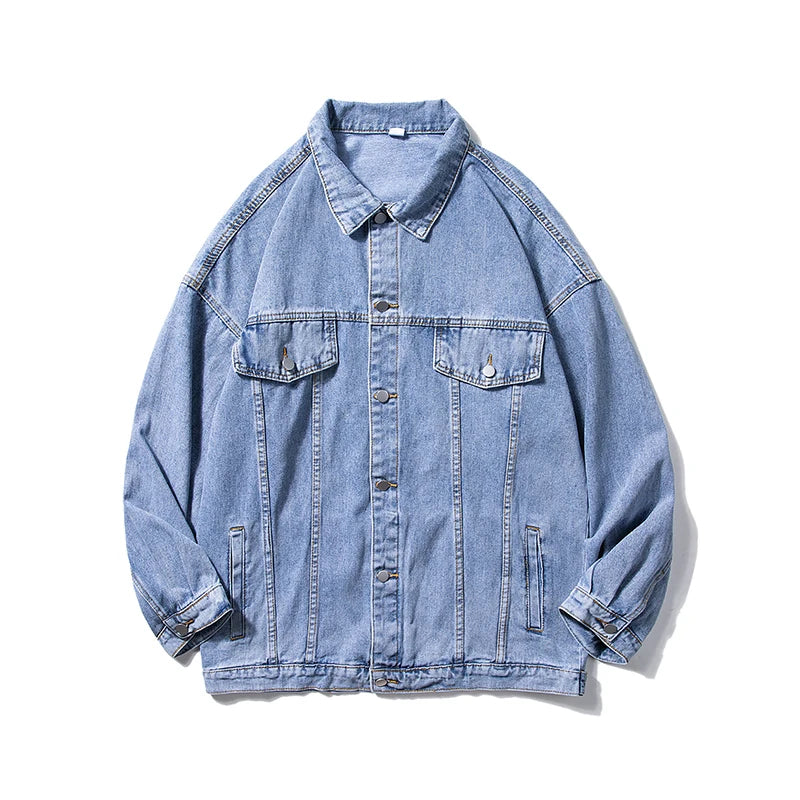 Men's Loose Turn Down Collar Vintage Style 53.6% Cotton  Denim Jacket